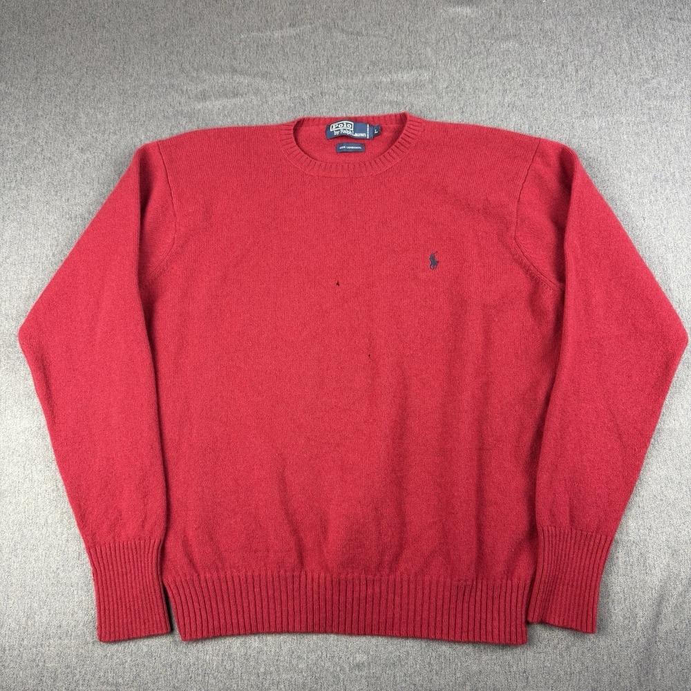 VTG 90s Polo Ralph Lauren Lambswool Sweater Mens Large Red Preppy *Holes*